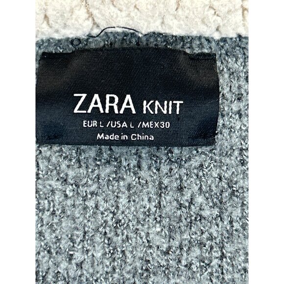 Zara Cardigan Womens Large Gray Knit Sherpa Collar Open Front Jacket Pockets - Picture 3 of 6